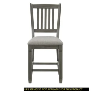 2pcs Antique Gray Finish Counter Height Dining Chairs Set - Upholstered Seats with Gray Textured Fabric, Heavy-Duty 250 Weight Capacity, Classic Wood Frame Table Chairs for Breakfast Nook