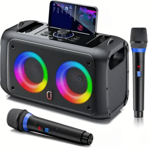 图层 3 JYX Sound System with 2 Wireless Microphones, Portable Speaker, Supports BT, TF Card, USB, AUX, Loud Volume, 2 4-Inch Speakers, RGB Environment Lighting